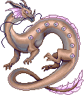 A coppery wyrm-like dragon hatchling with tiny purple pearls